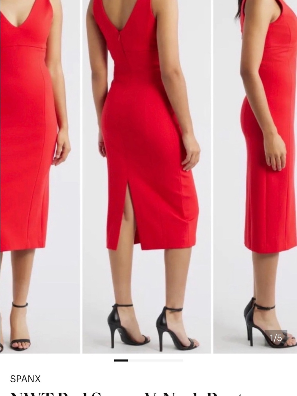 SPANX Red V-Neck Midi Dress
